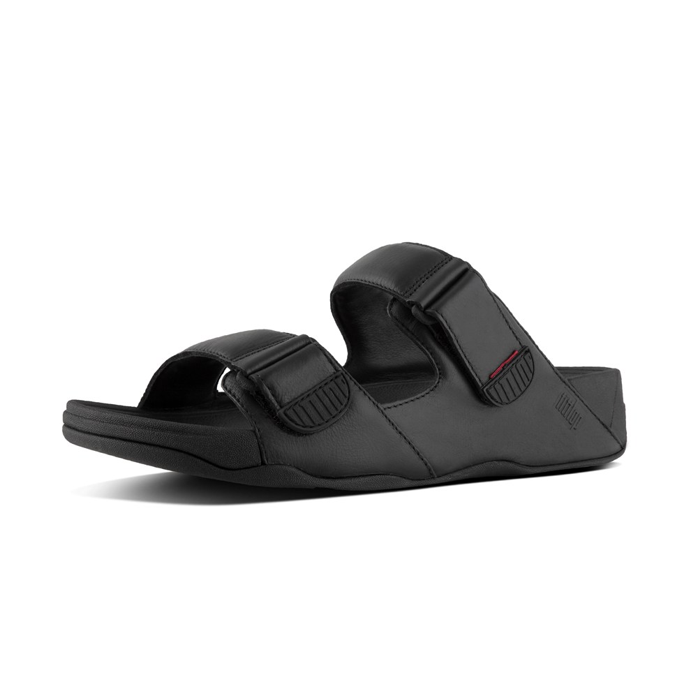 Fitflop Mens Slides Black - Gogh Moc Adjustable Leather - 23NGHKRWJ